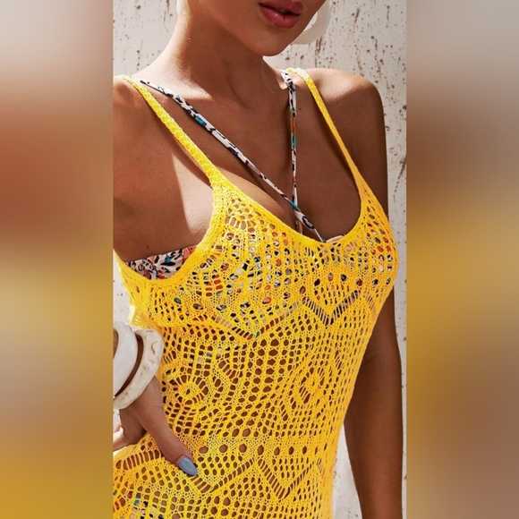 2/$40 NEW Summer Barbiecore Dopamine Butterly Yellow Crochet Swim Cover-Up - Picture 4 of 6